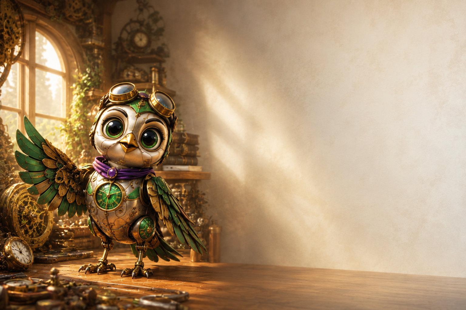 Tempo, the Timeation clockwork bird, in his workshop